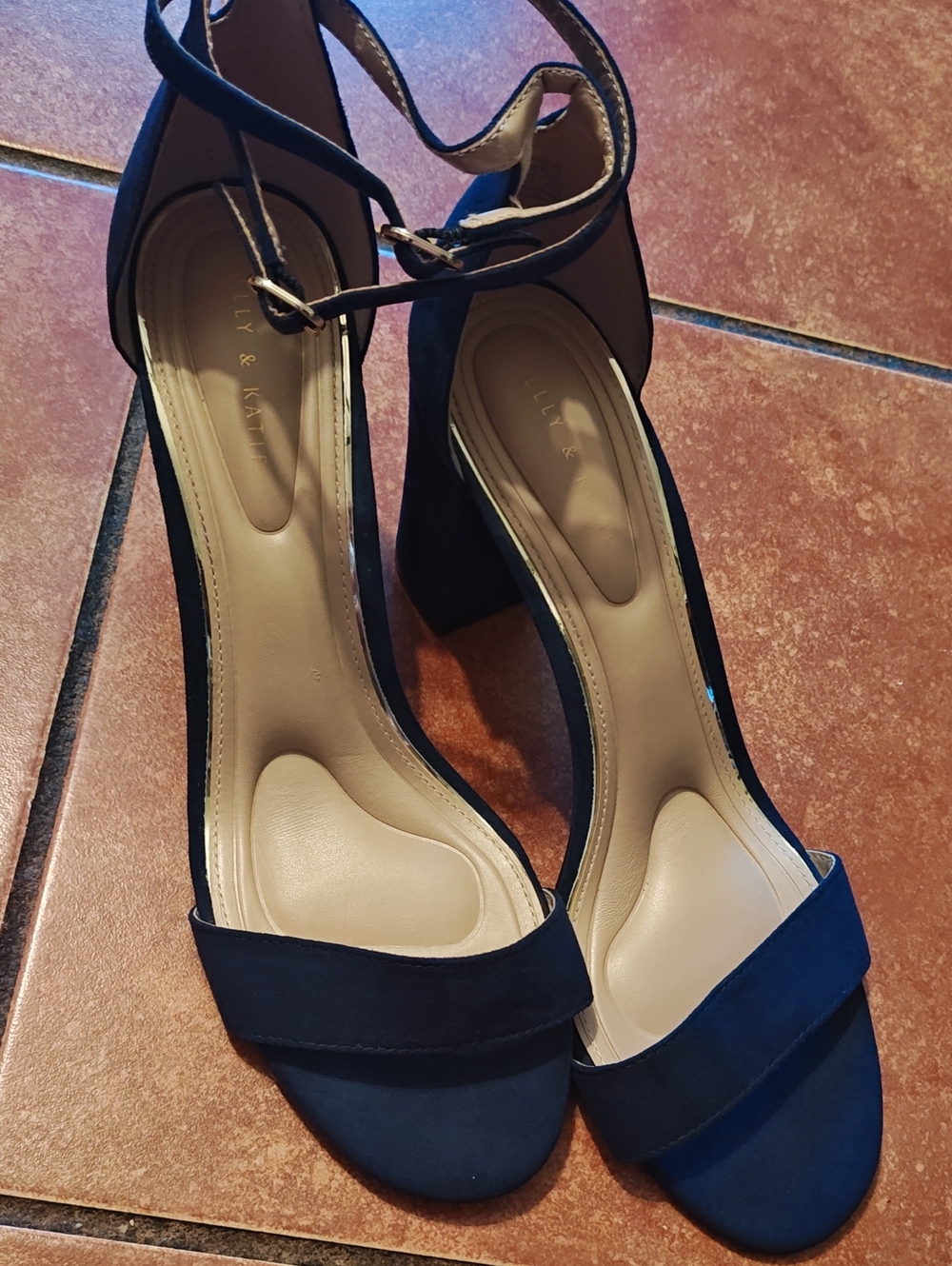 Kelly And Katie Navy Ankle-Strap Block Heel Sandals